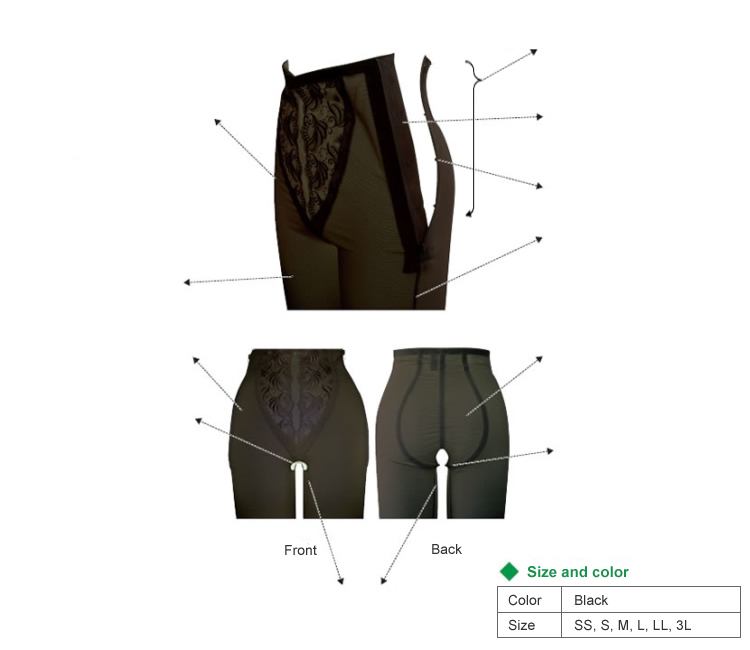 Opened-crotch knee-long girdle with zipper on the side